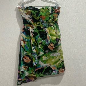 Metropolis Co. Green Abstract Print Strapless Sweetheart Dress SZ Medium